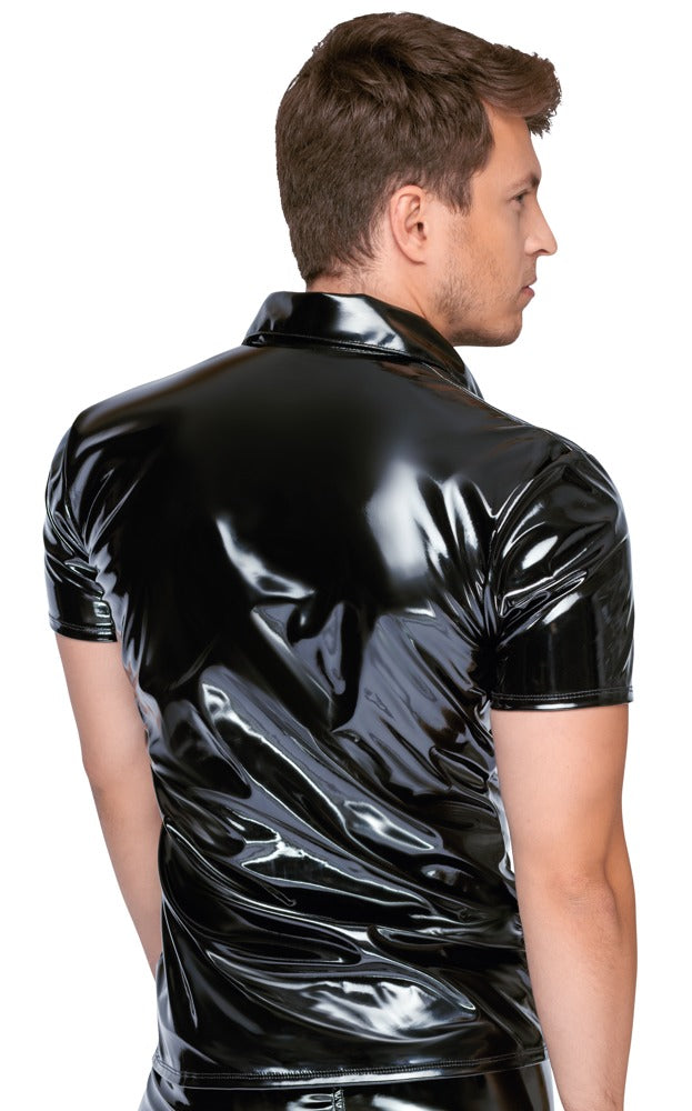 Black Level Poloshirt glanzend vinyl, figuurvormend - Zwart