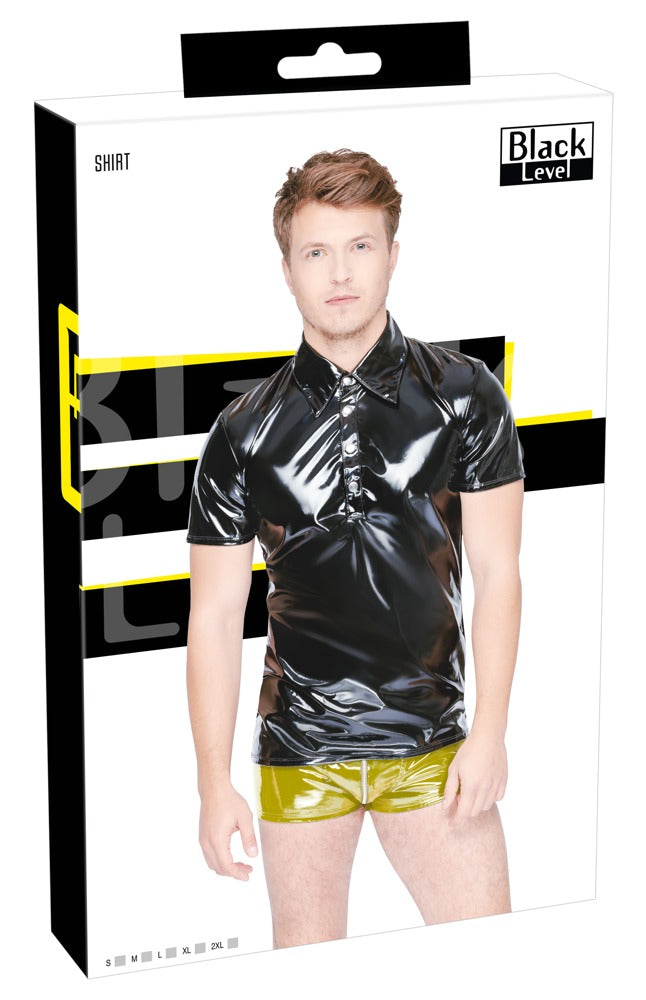 Black Level Poloshirt glanzend vinyl, figuurvormend - Zwart