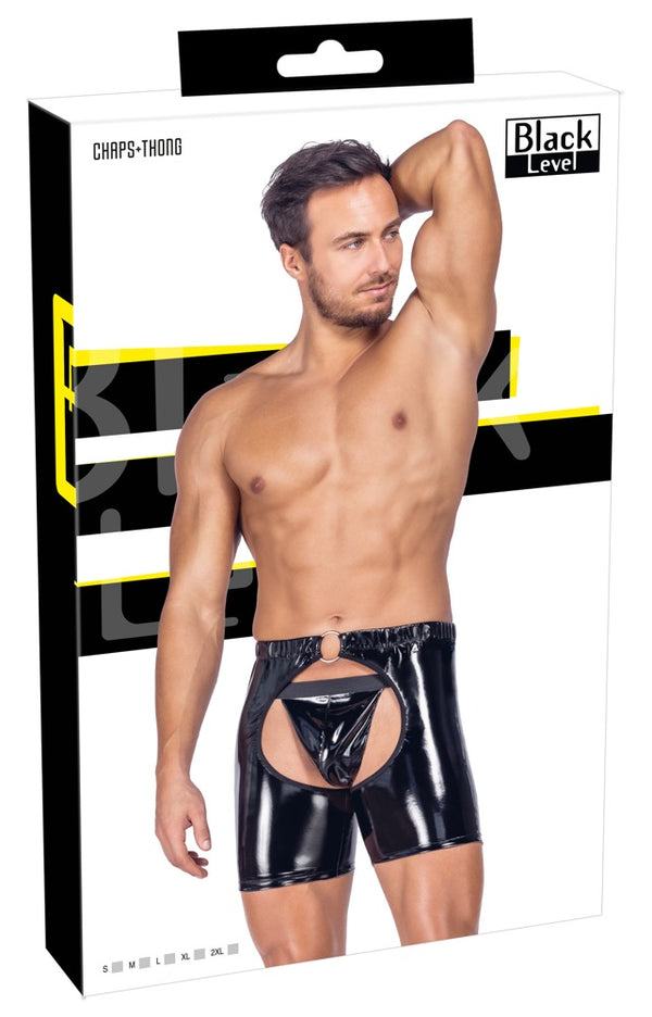 Black Level Chaps vinyl kruisloos met string - Zwart - Black Level - SKU: 28905501701