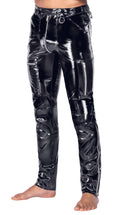 Black Level Vinyl broek glanzend met metalen details - Zwart