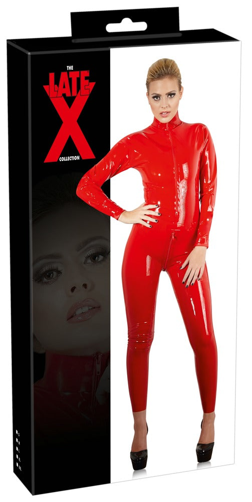 Late X latex catsuit met lange rits - Rood - Late X - SKU: 29000683011