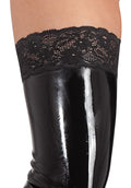 Late X Dijhoge stockings met kanten latex rand - Zwart