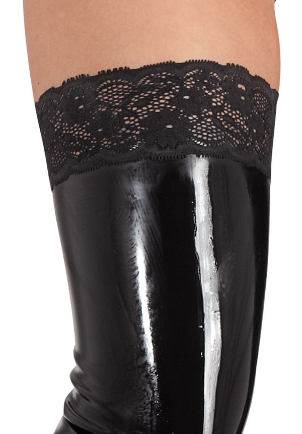 Late X Dijhoge latexkousen met kant - Zwart - Late X - SKU: 29010641011