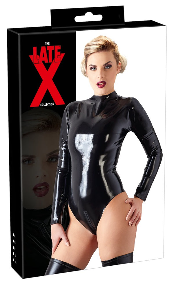 Late X Gitzwart glanzend body met rits - Zwart - Late X - SKU: 29012421021