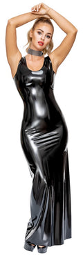 Late X strakke avondjurk latex - Zwart