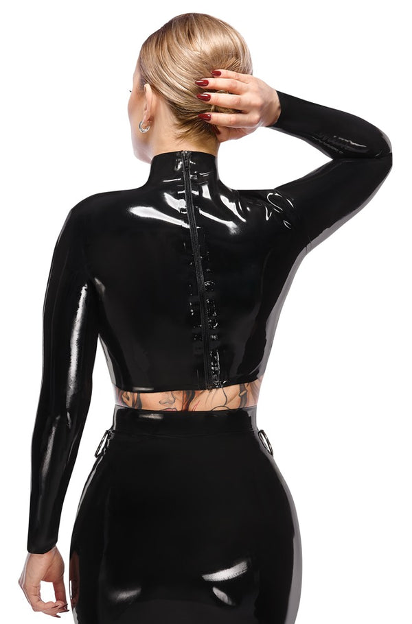 Late X Latex crop top open cup met opstaande kraag - Zwart - Late X - SKU: 29013661021