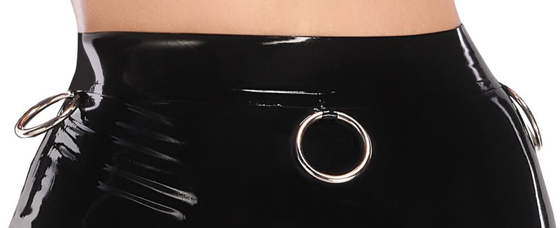 Late X Latex rok met metalen ringen - Zwart