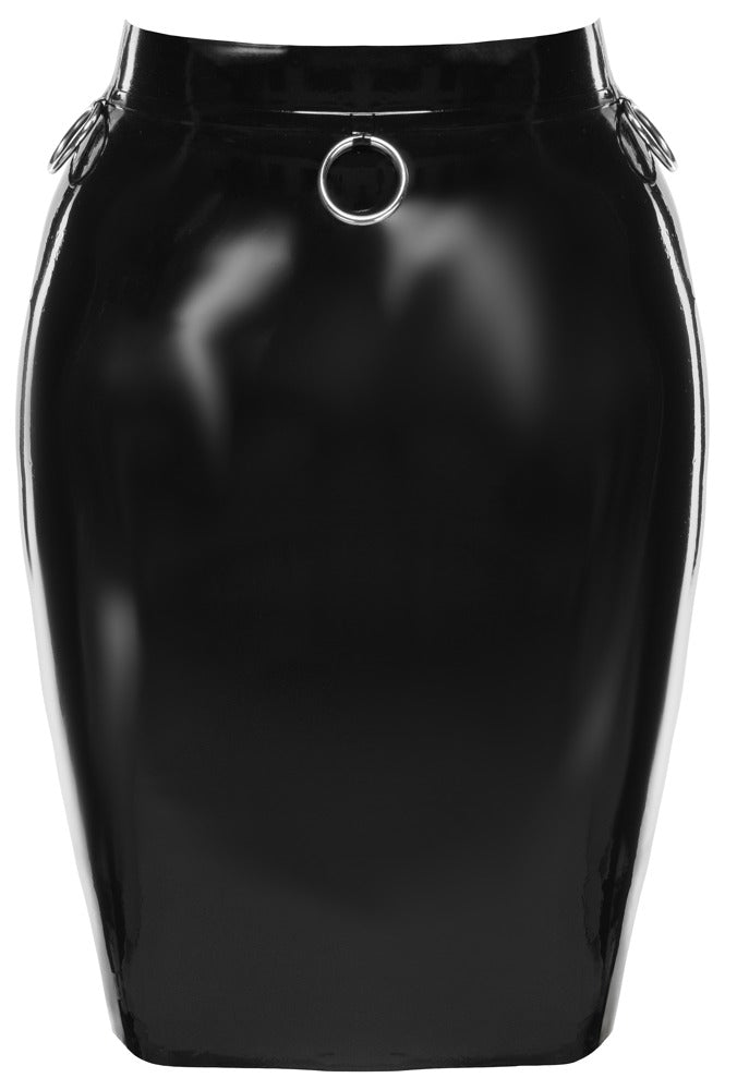 Late X Latex rok met metalen ringen - Zwart