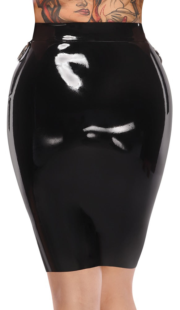 Late X Latex rok met metalen ringen - Zwart - Late X - SKU: 29013821021