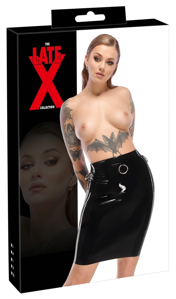 Late X Latex rok met metalen ringen - Zwart