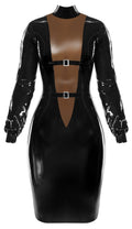 Late X Latex jurk nauwsluitend met diep V-hals - Zwart