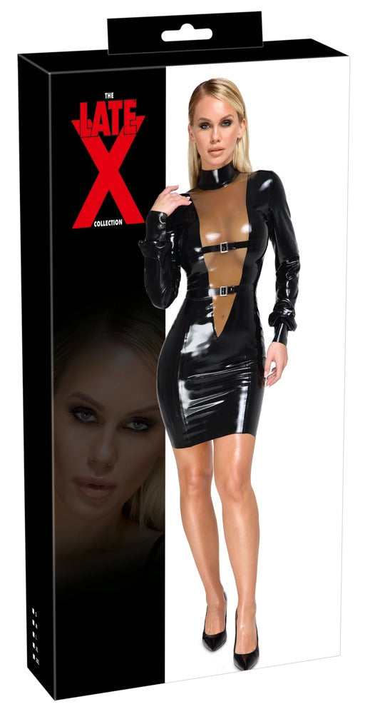 Late X latex jurk met V-decolleté - Zwart - Late X - SKU: 29013901021