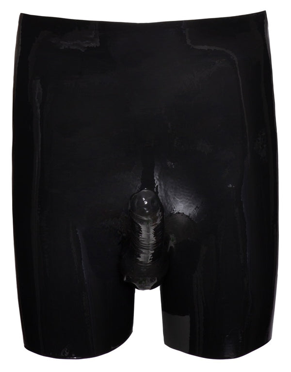 Late X Latex boxer met pik/bal sleeve en anaal condoom - Zwart - Late X - SKU: 29104381701