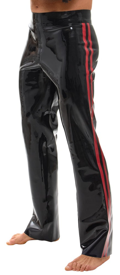 Late X latex broek met rode strepen - Zwart