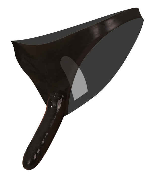 Late X Latex slip met 2 dildo's - Zwart - Late X - SKU: 29502351101