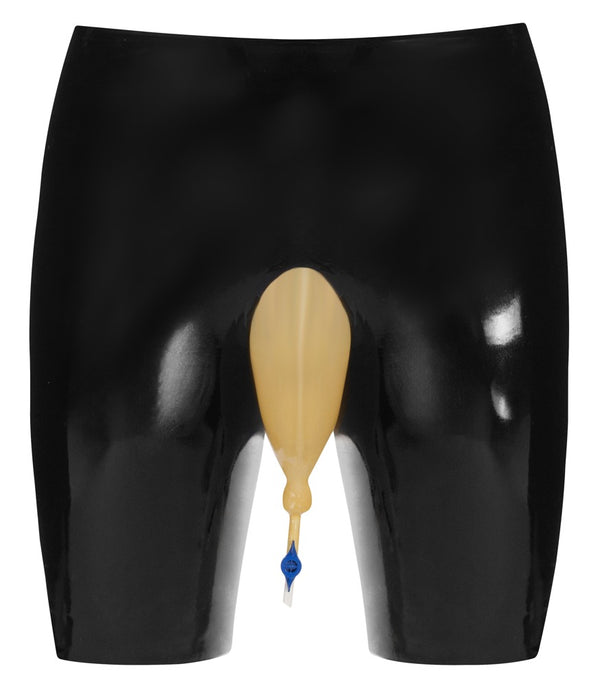 Late X Latex boxer met urinezak en aflaatventiel - Zwart - Late X - SKU: 29503161021