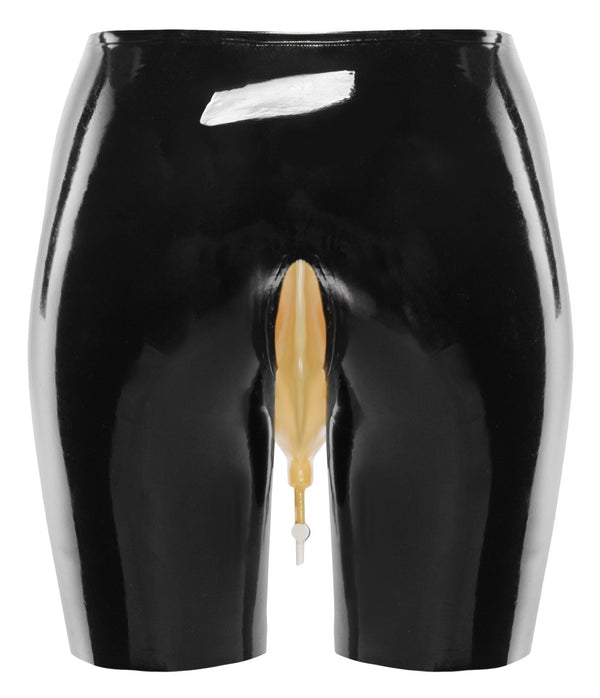 Late X Latex boxer met urinezak en aflaatventiel - Zwart - Late X - SKU: 29503161021