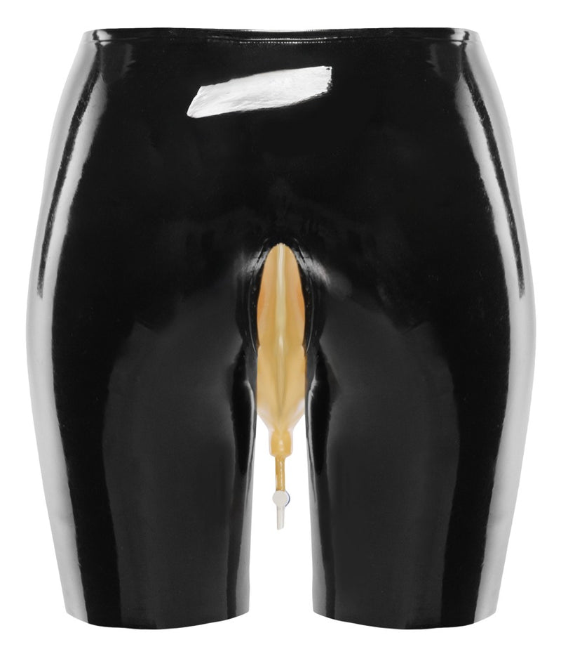Late X Latex boxer met urinezak en aflaatventiel - Zwart