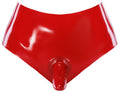 Late X latex slip met externe dildo - Rood
