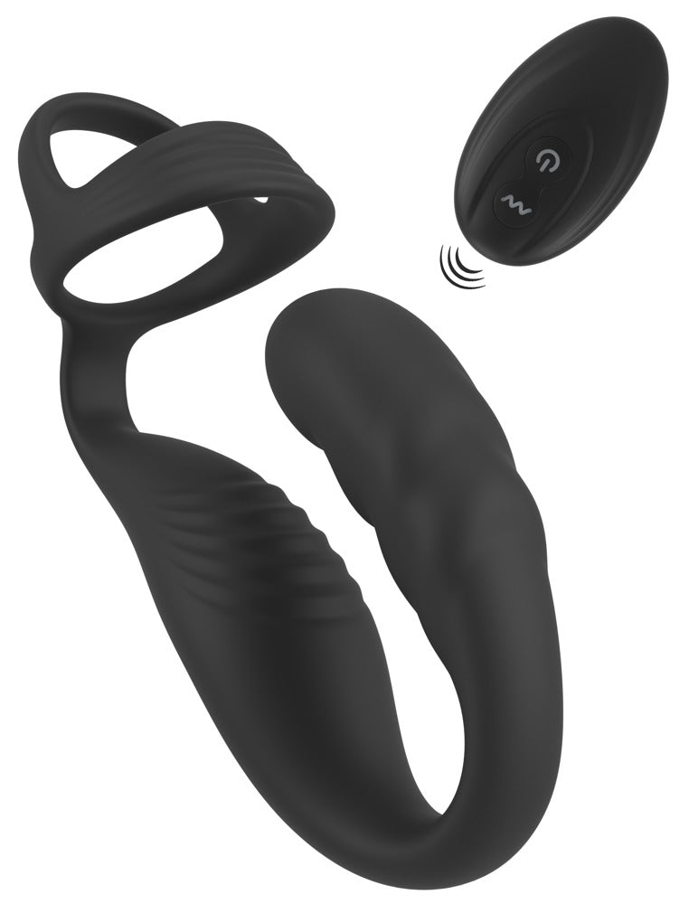 Rebel Cockring met prostateplug en vibrator - Zwart