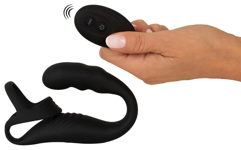 Rebel Cockring met prostateplug en vibrator - Zwart