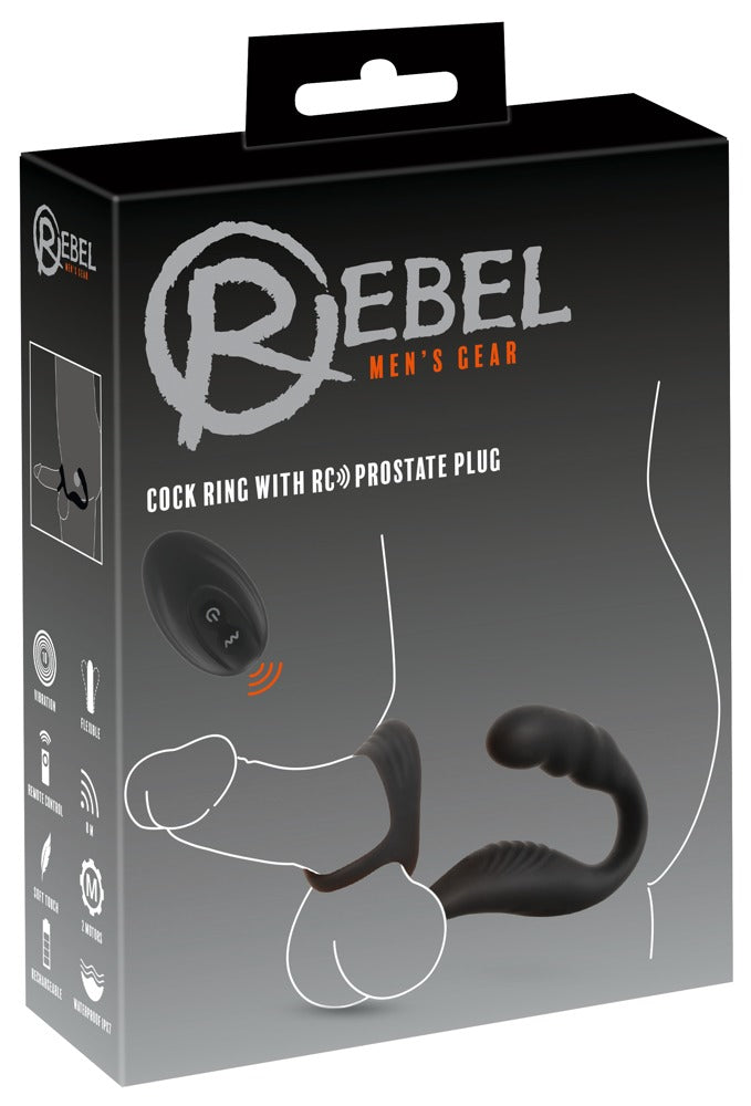 Rebel Cockring met prostateplug en vibrator - Zwart
