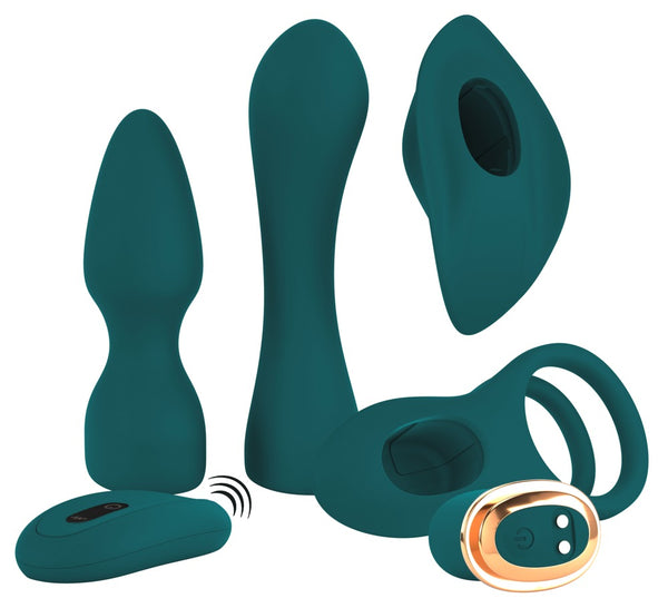 Couples Choice RC Mini vibrator met 5-delige set - Groen - Couples Choice - SKU: 54023600000