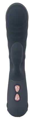 Vibrator met gegroefde schacht en clitorisstimulator - Blauw
