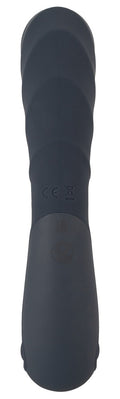 Vibrator met gegroefde schacht en clitorisstimulator - Blauw