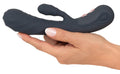 Vibrator met gegroefde schacht en clitorisstimulator - Blauw
