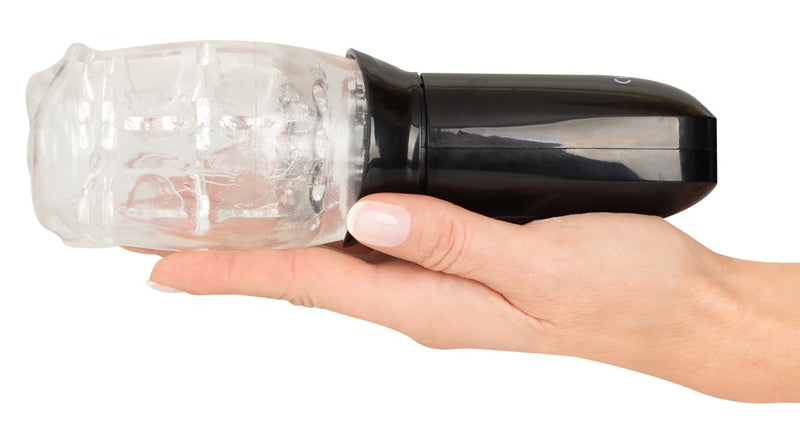 Stroker Roterende masturbator met mondvormige opening - Zwart