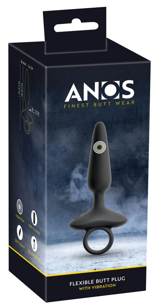 ANOS Butt plug flexibel met trillingen - Zwart - ANOS - SKU: 54051810000