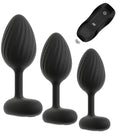 ANOS Butt plug set met 3 vibrerende pluggen - Zwart