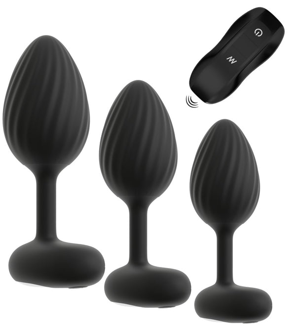 ANOS Butt plug set met 3 vibrerende pluggen - Zwart - ANOS - SKU: 54059630000