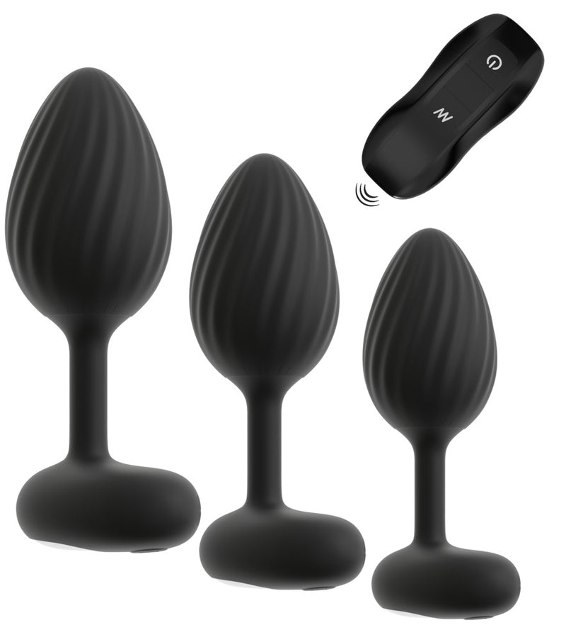 ANOS Butt plug set met 3 vibrerende pluggen - Zwart