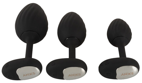 ANOS Butt plug set met 3 vibrerende pluggen - Zwart - ANOS - SKU: 54059630000