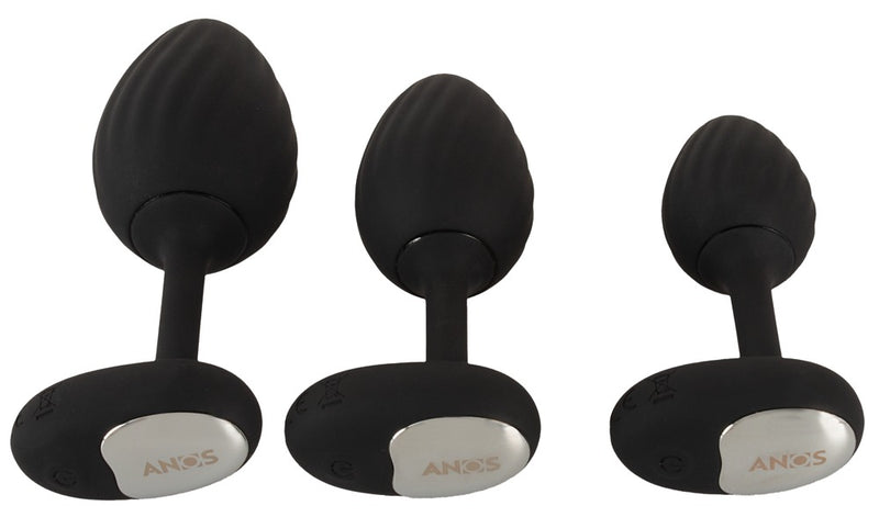 ANOS Butt plug set met 3 vibrerende pluggen - Zwart