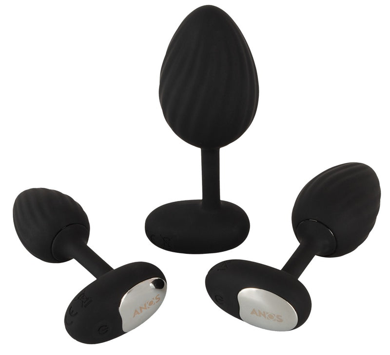ANOS Butt plug set met 3 vibrerende pluggen - Zwart