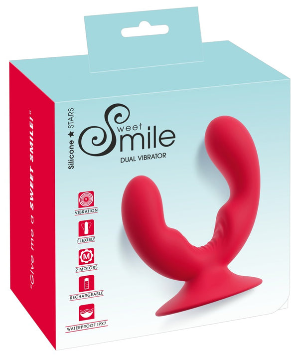 Sweet Smile dubbele vibrator met zuignap - Rood - Sweet Smile - SKU: 54061450000