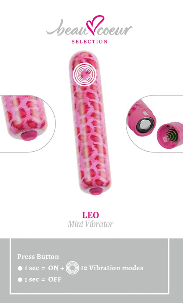 beau coeur Mini vibrator met leo-print - Roze - beau coeur - SKU: 54064040000