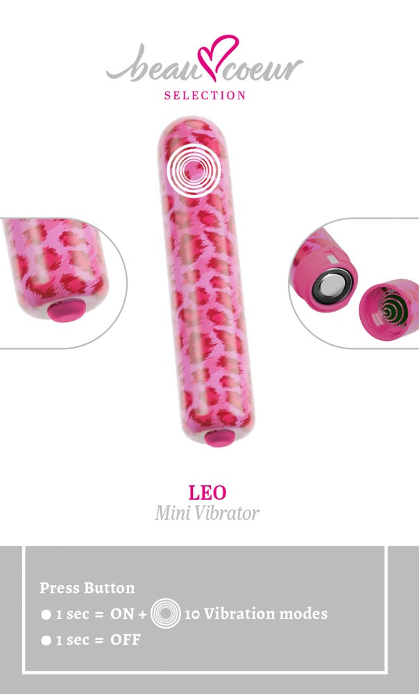 beau coeur Mini vibrator met leo-print - Roze