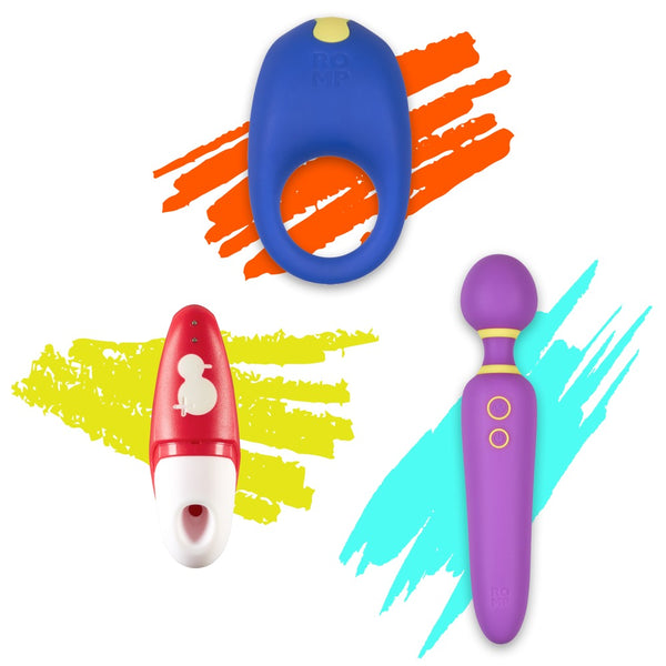 ROMP Speelkit met clitoris pulsator, massagestaaf & cock ring - Zwart - ROMP - SKU: 54084820000