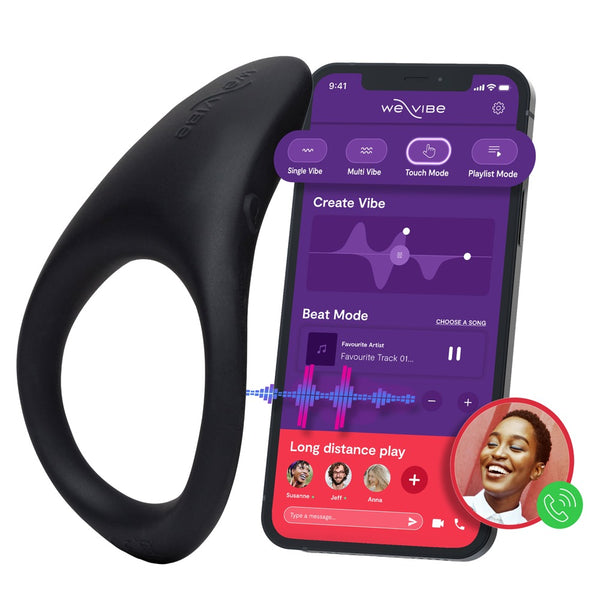 We-Vibe Trilkussen met diepe vibraties en rekbare ring - Zwart - We-Vibe - SKU: 54085710000