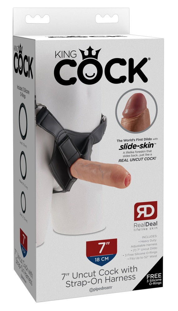 7" Ongesneden Cock met Strap-On Harnas