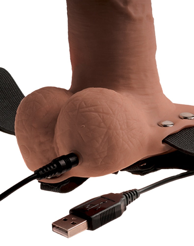 6" holle oplaadbare strap-on met ballen