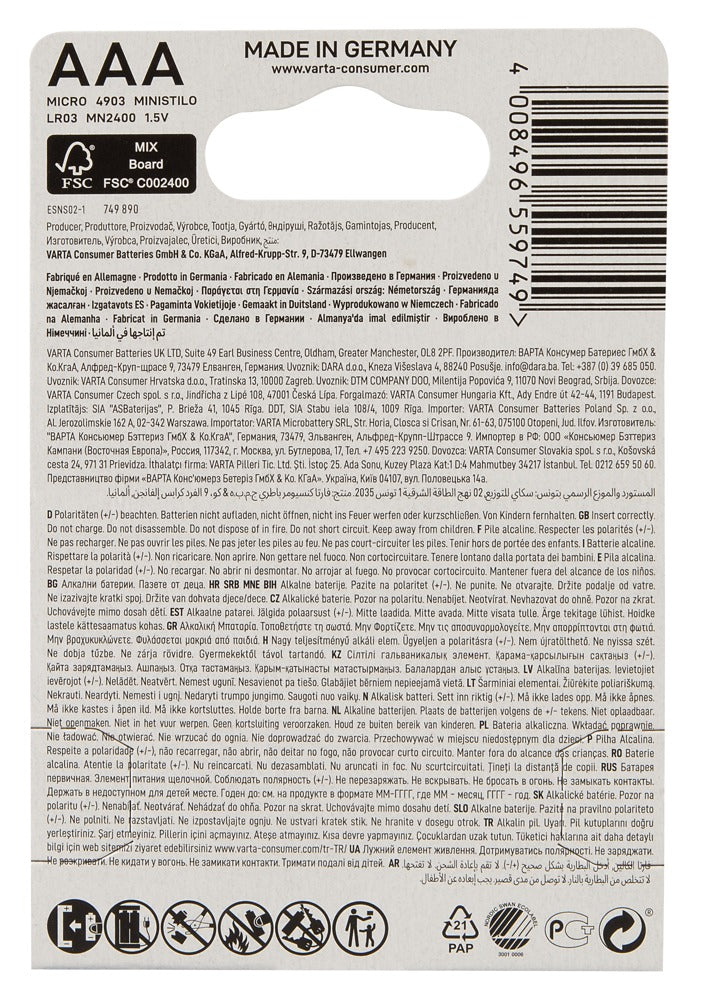 4 Varta AAA-batterijen