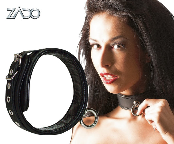 Bondage Halsband - Nekmanchet, leer chroom-vrij gelooid, metaal, - IntimateRed - Wild Thing by Zado - SKU: 20300711101