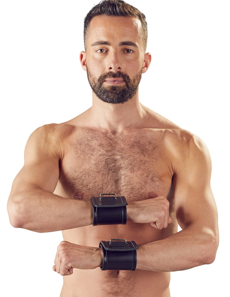 Lederen polsboeien - Handboeien,Leer, chroom-groen gelooid - IntimateRed