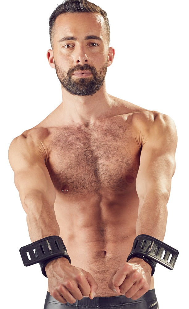 Lederen polsboeien - Handboeien,Leer, chroom-groen gelooid - IntimateRed