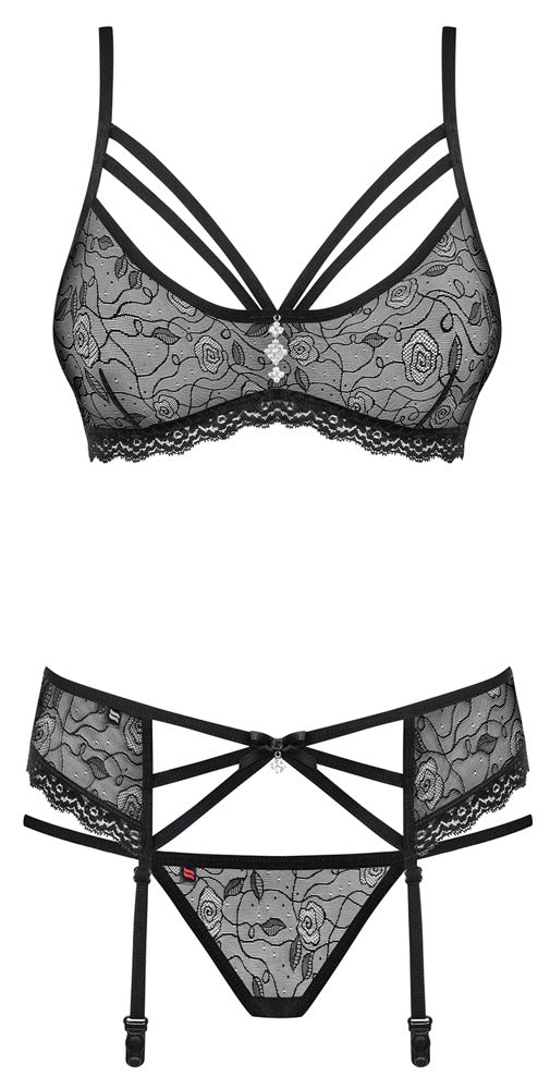 Jarretelset, 3-delig - Beha-set, polyamide, spandex - IntimateRed